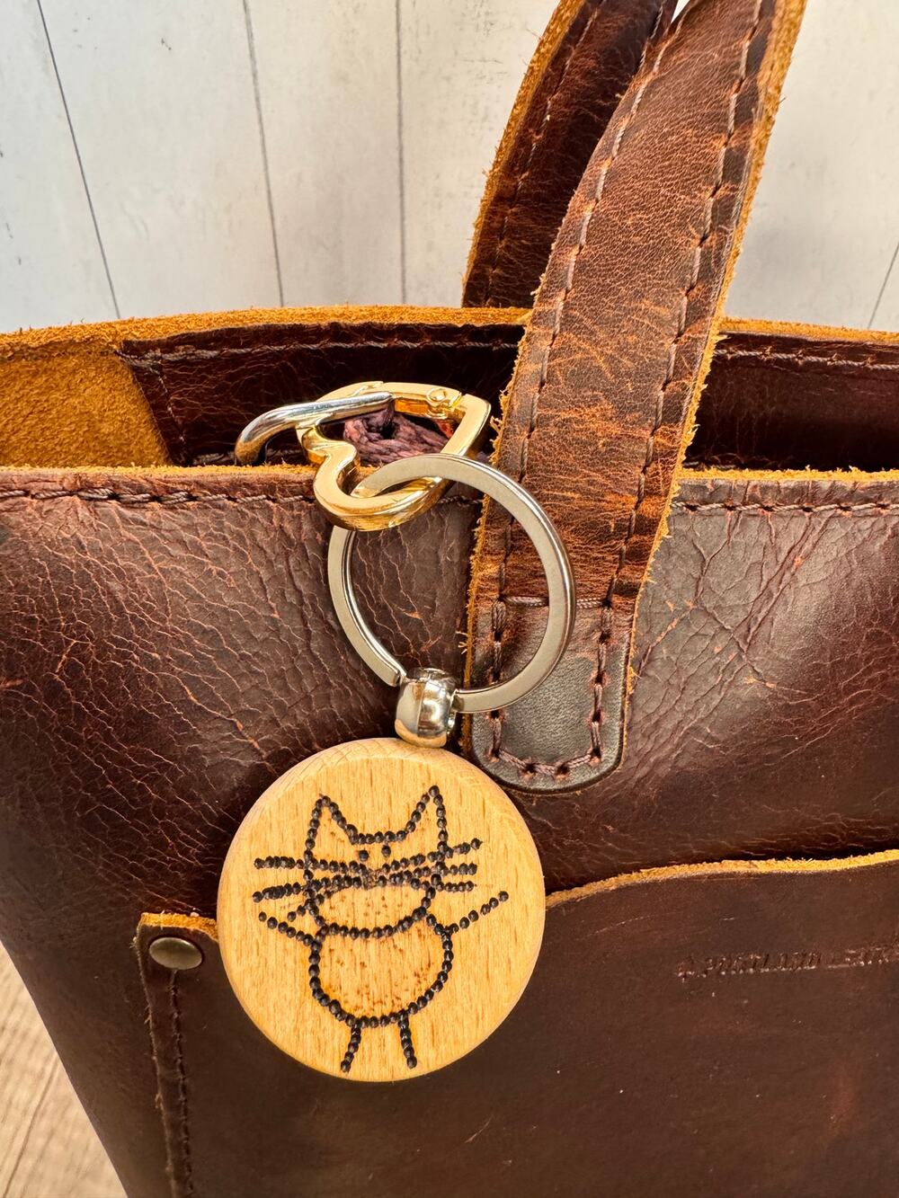 Wood Kitty Cat Keychain West Hills Studio Woodburning Cute Keychain